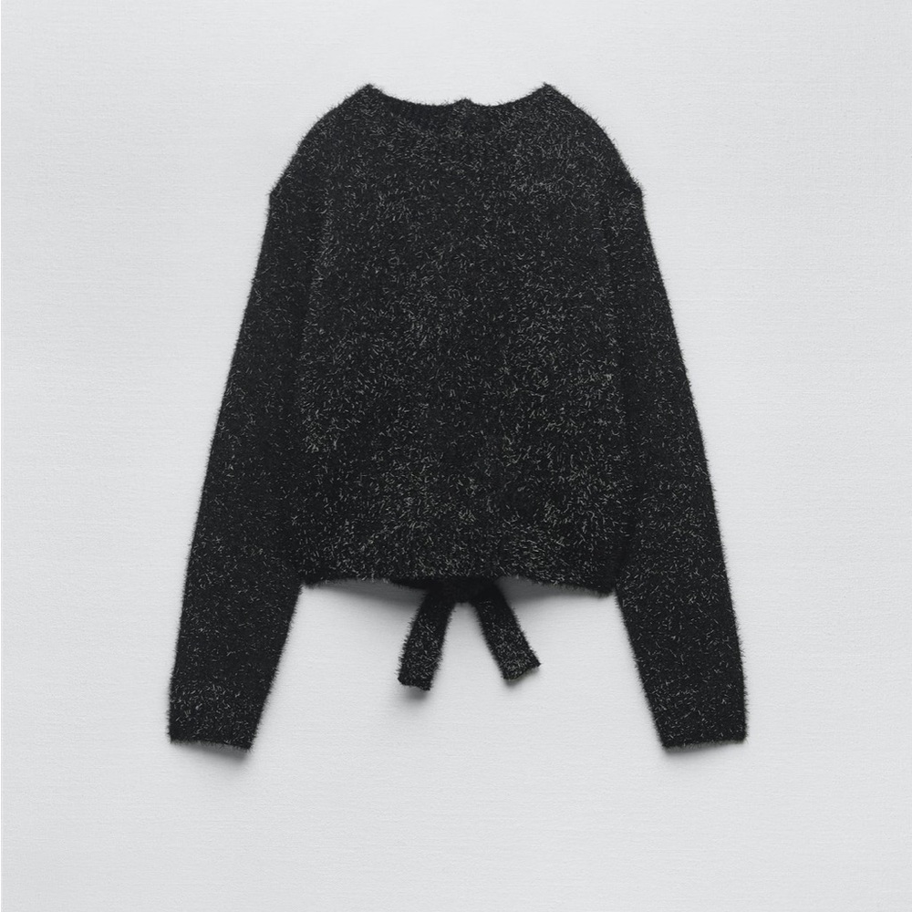 Metalic thread Sweater with Open Back/Jewel closure